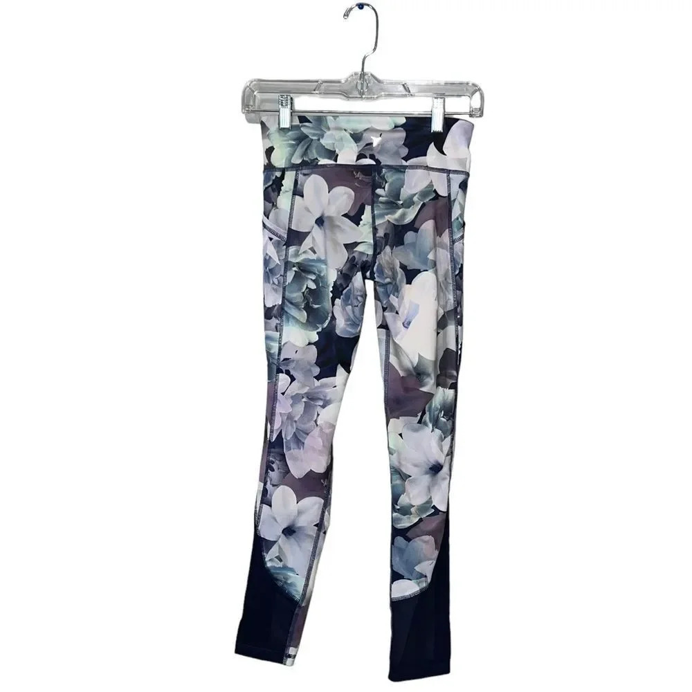 Old Navy purple active floral leggings sz 10-12 EUC